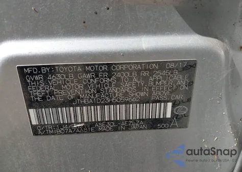 2017 Lexus Is 200T из США, поврежденный, VIN JTHBA1D23H5059662